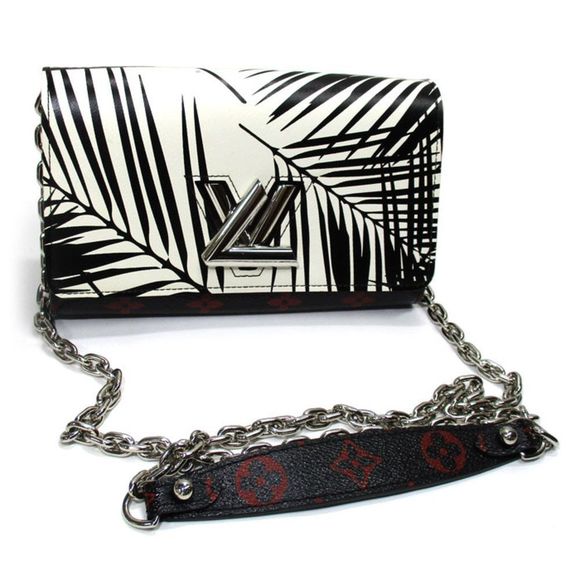 Louis Vuitton Portefeuille Twist Chain Shoulder Bag Monogram Palm White Black - Picture 1 of 9
